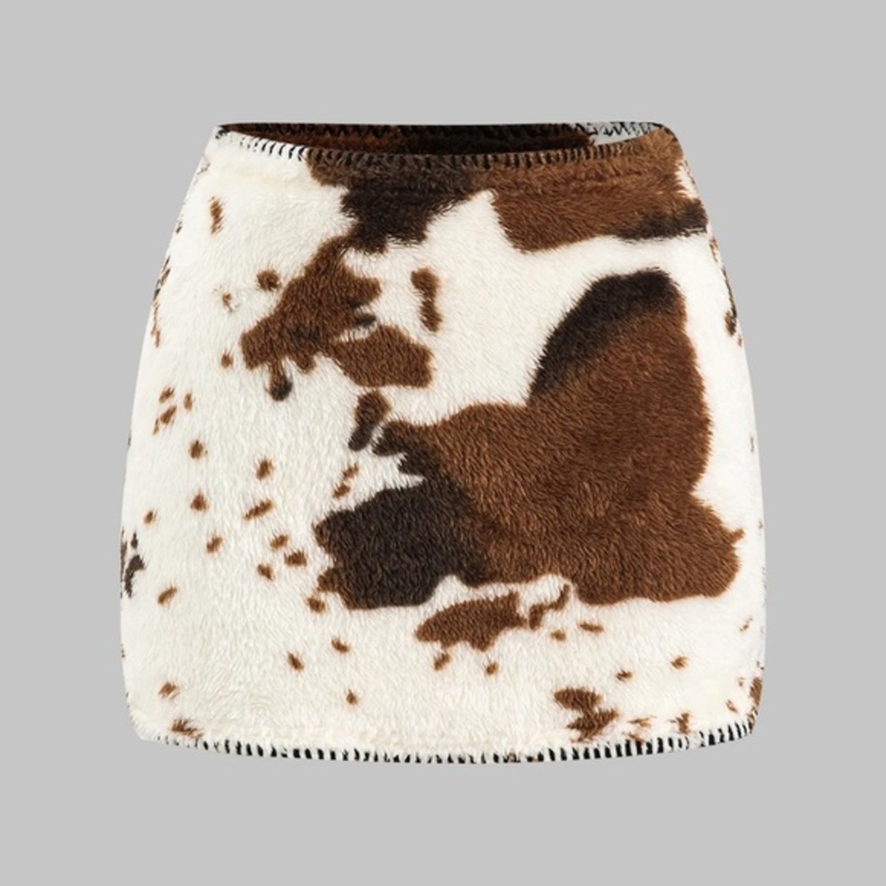 Micas Abstract Print Stitching Detail Skirt L LP-40